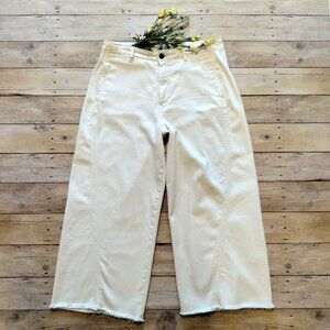 a.n.a. High-Rise Wide-Leg Crop Jeans 12 Light Yellow Fringe Hem Seaming Detail